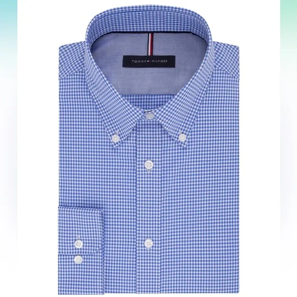 Tommy Hilfiger Men's Slim Fit Non Iron Gingham Dress Shirt -Size M - Picture 3 of 11
